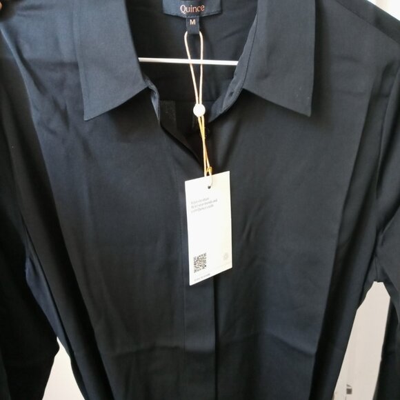 NWT Quince Washable Stretch Silk Shirt Dress. Medium. Black. Perfect Condition. - Picture 2 of 16